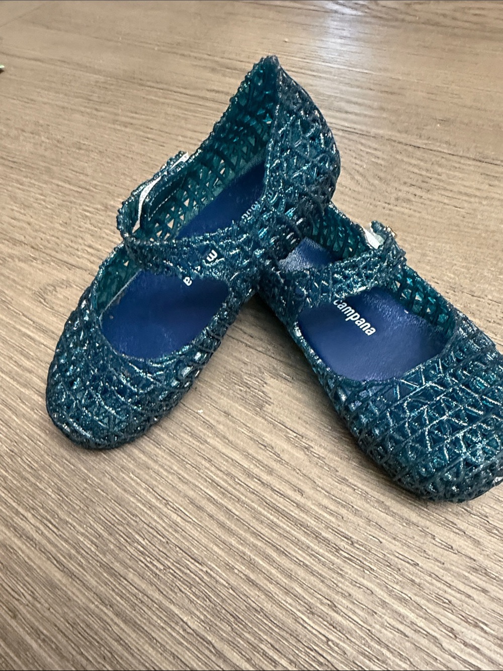 Mini Melissa Campana Blue Glitter Mary Jane Shoes